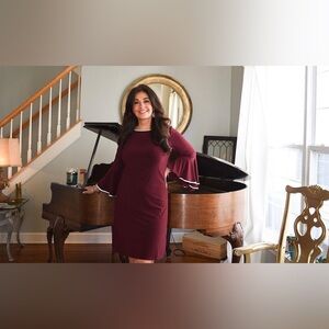 MSK Women's Bell Sleeve Maroon Dress with Rhinestones Size M LNC